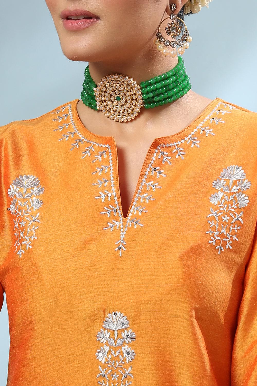 Yellow Embroidered Cotton Silk Kurta - Tahiliya