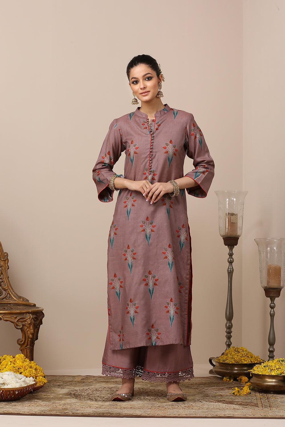 Buy Rentiyo Pria Beige Khadi Tussar Silk Applique Tunic Kurta for Women  Online  Tata CLiQ Luxury