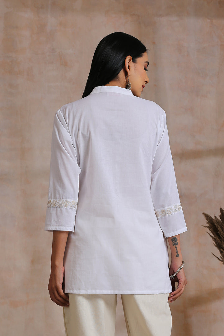 White Embroidered Pintuck Tunic - Tahiliya