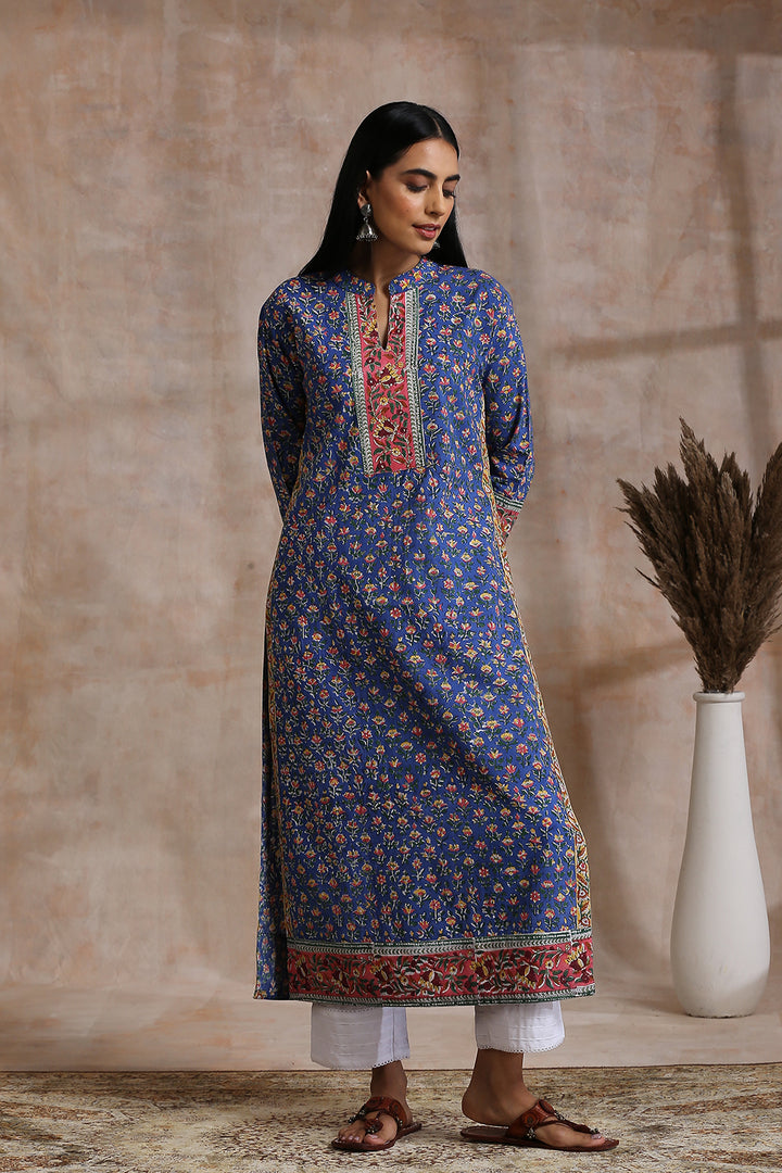 Royal Blue Hand Block Kurta - Tahiliya