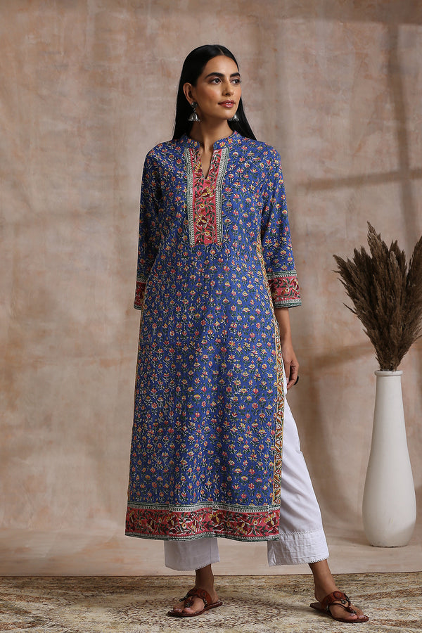 Royal Blue Hand Block Kurta - Tahiliya