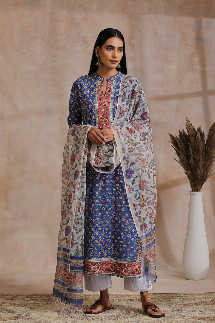 Royal Blue Hand Block Kurta - Tahiliya