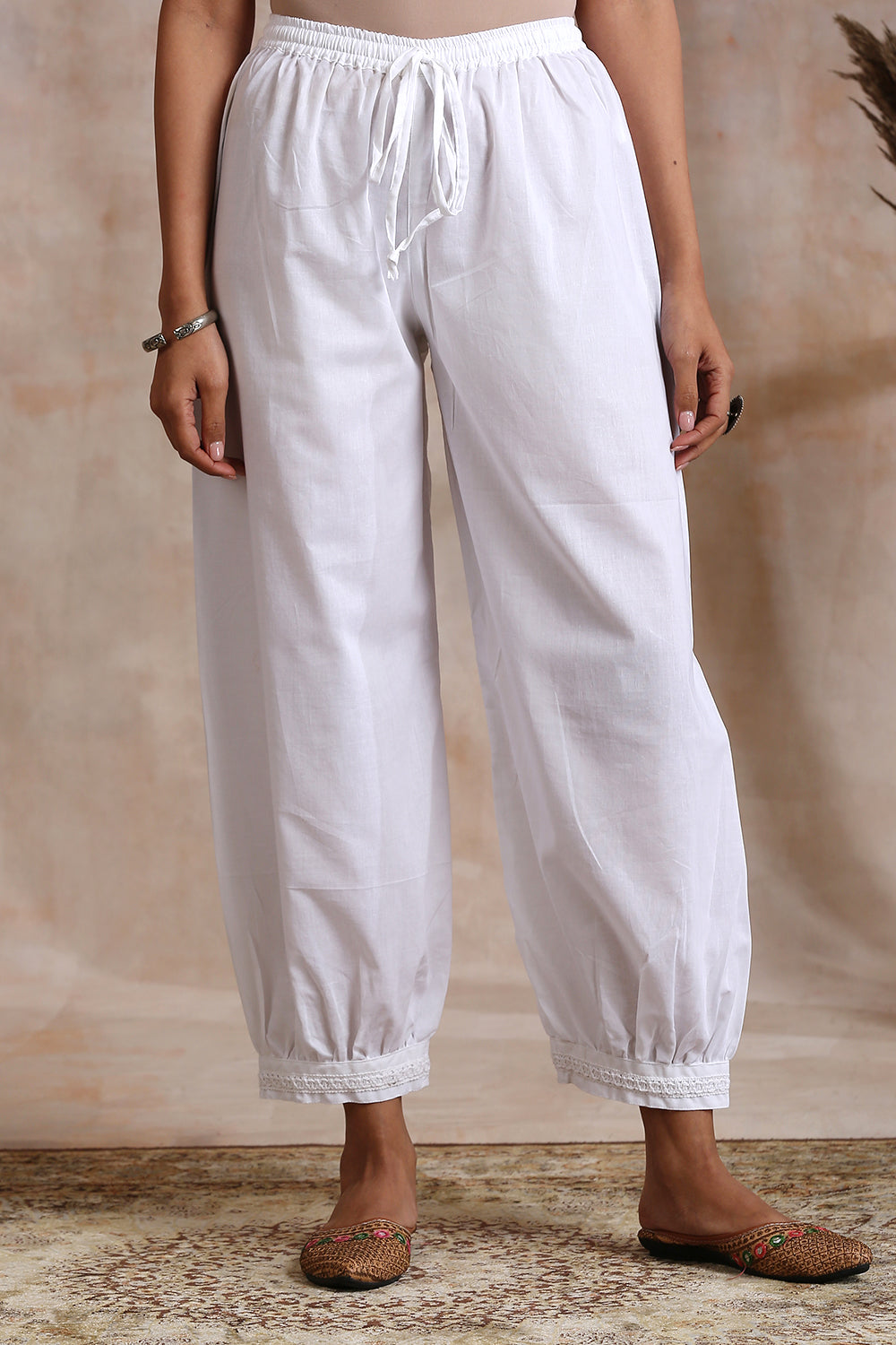 White Cotton Lace Izhaar Pants