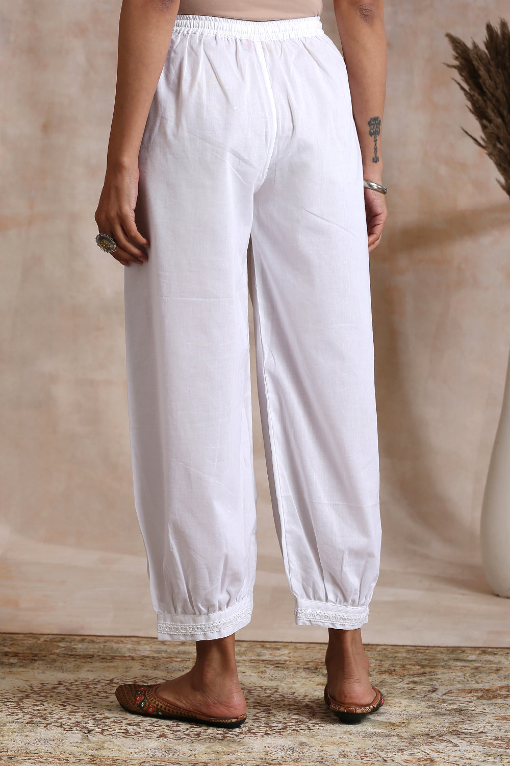 White Cotton Lace Izhaar Pants - Tahiliya