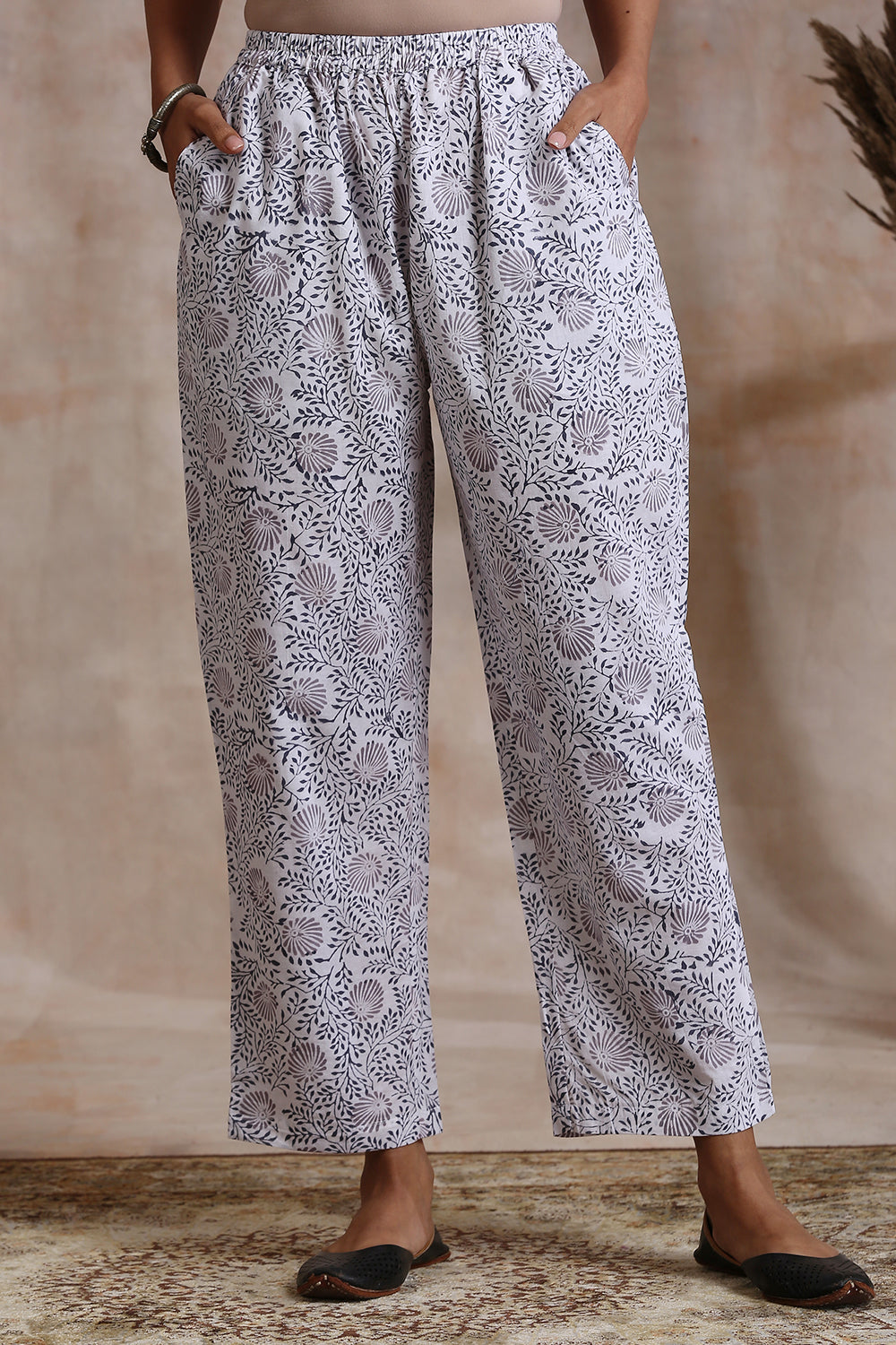 Brown/Grey Hand Block Printed Farsi Pants