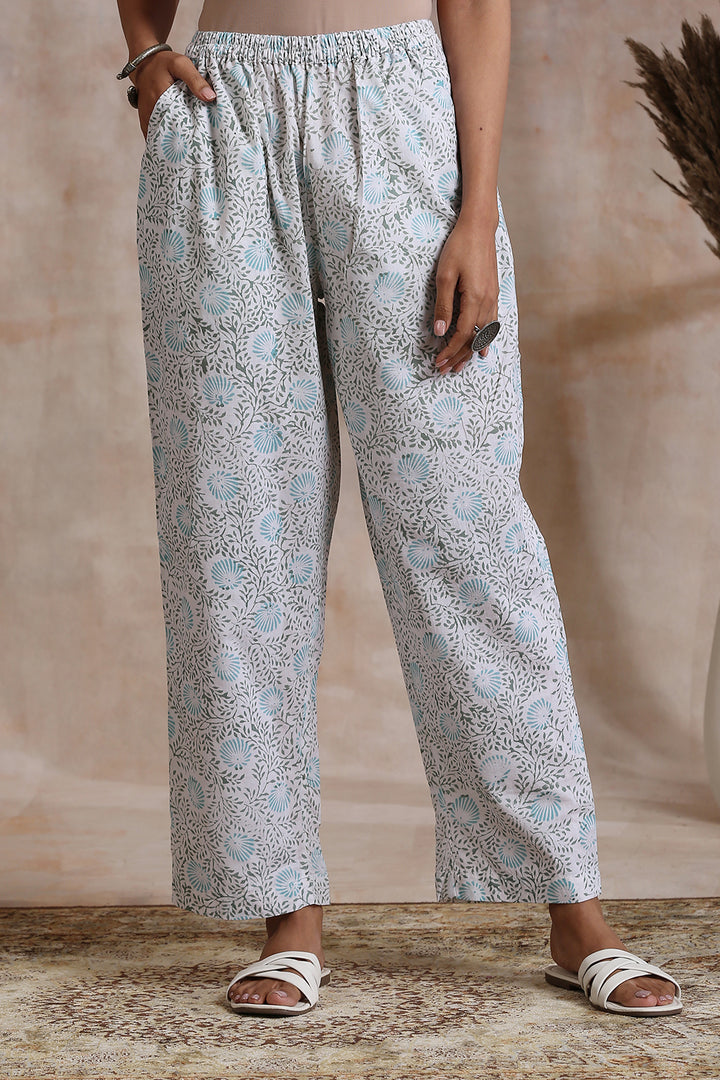 Teal Blue Hand Block Printed Farsi Pants - Tahiliya