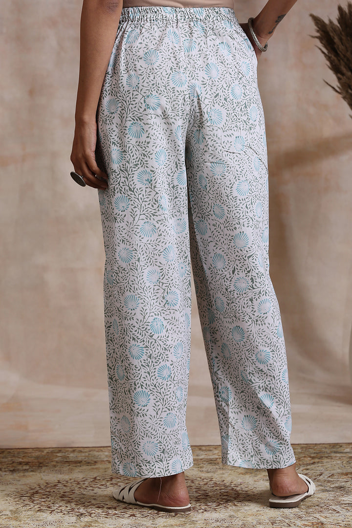 Teal Blue Hand Block Printed Farsi Pants - Tahiliya