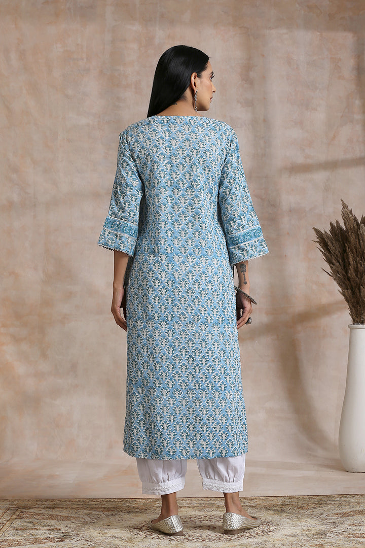 Sky Blue Hand Block Printed Kurta - Tahiliya