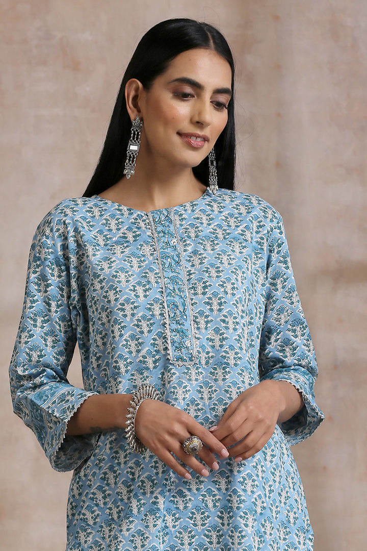 Sky Blue Hand Block Printed Kurta - Tahiliya