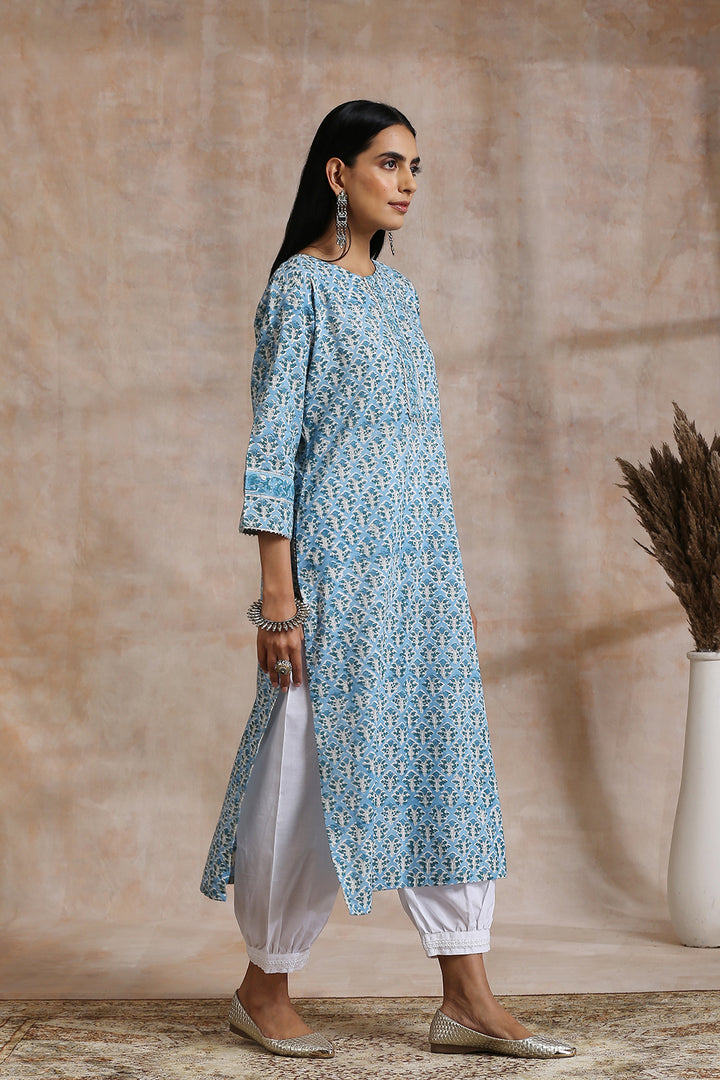 Sky Blue Hand Block Printed Kurta - Tahiliya