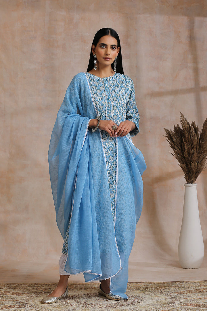 Sky Blue Hand Block Printed Kurta - Tahiliya