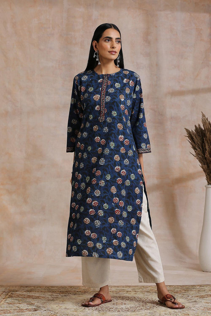 Indigo Blue Hand Block Printed Bagru Kurta - Tahiliya