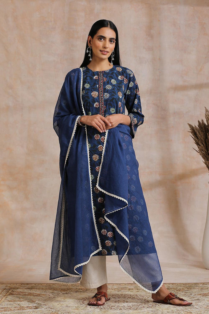 Indigo Blue Hand Block Printed Bagru Kurta - Tahiliya