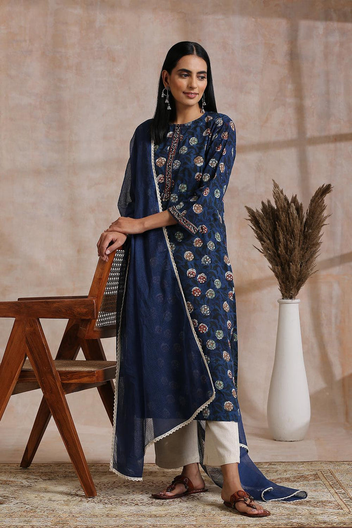 Indigo Blue Hand Block Printed Bagru Kurta - Tahiliya