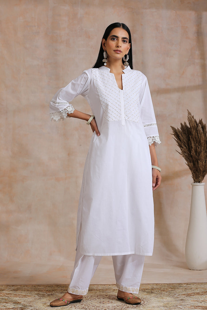 White Straight Cotton Kurta - Tahiliya