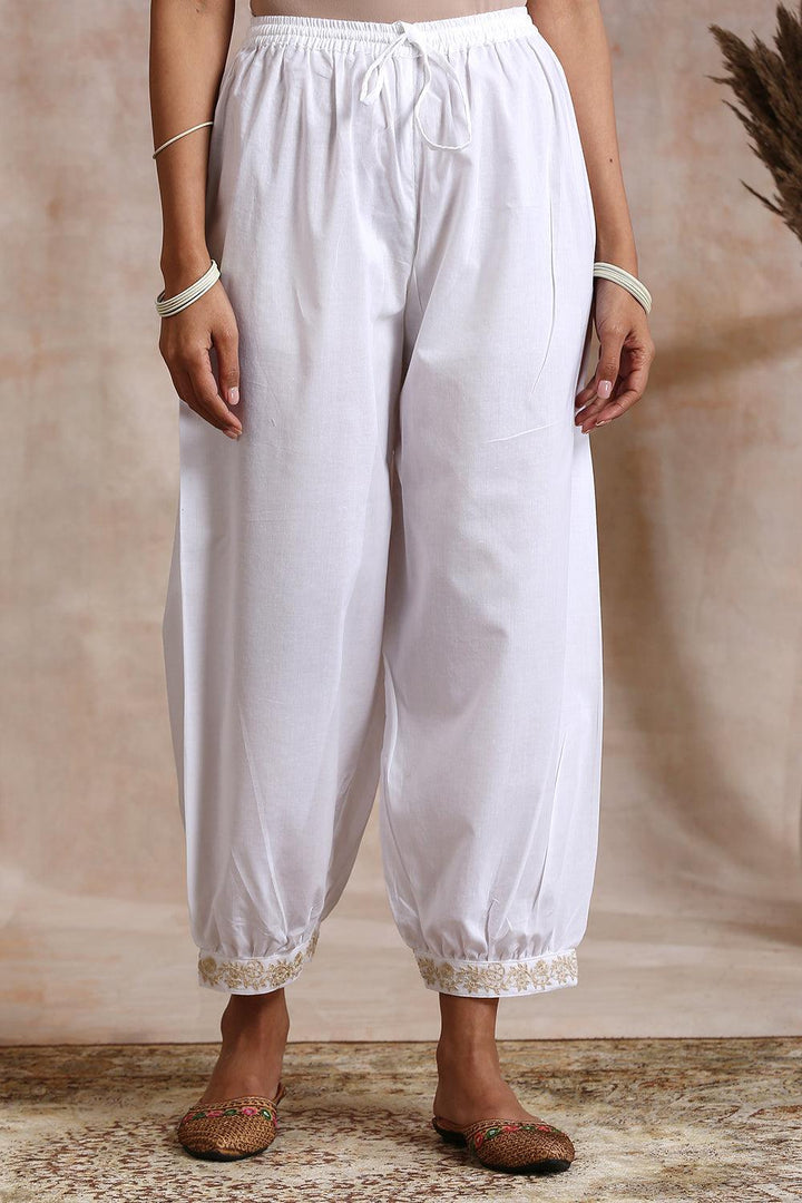 White Cotton Embroidered Izhaar Pants - Tahiliya