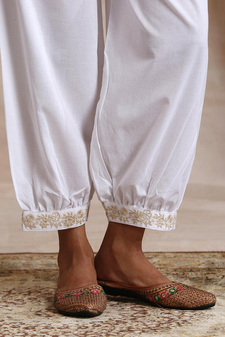 White Cotton Embroidered Izhaar Pants - Tahiliya