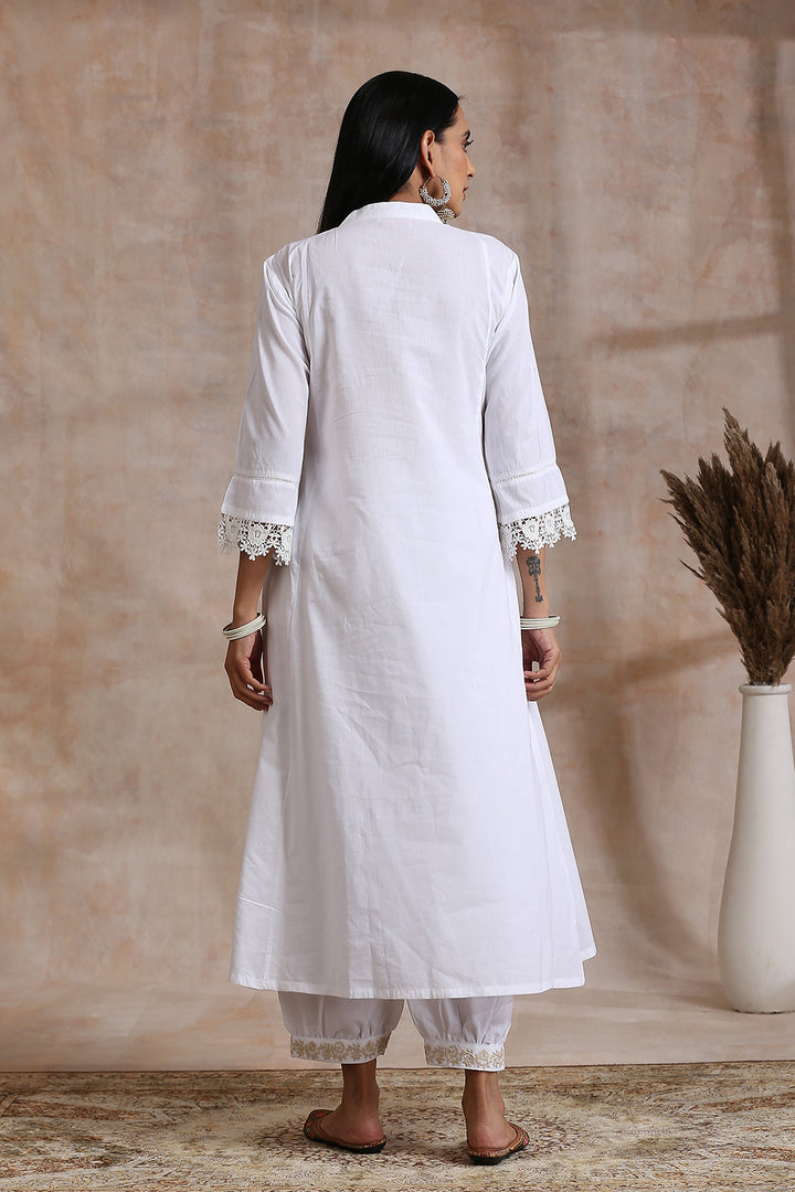 White 'A' Line Cotton Kurta - Tahiliya