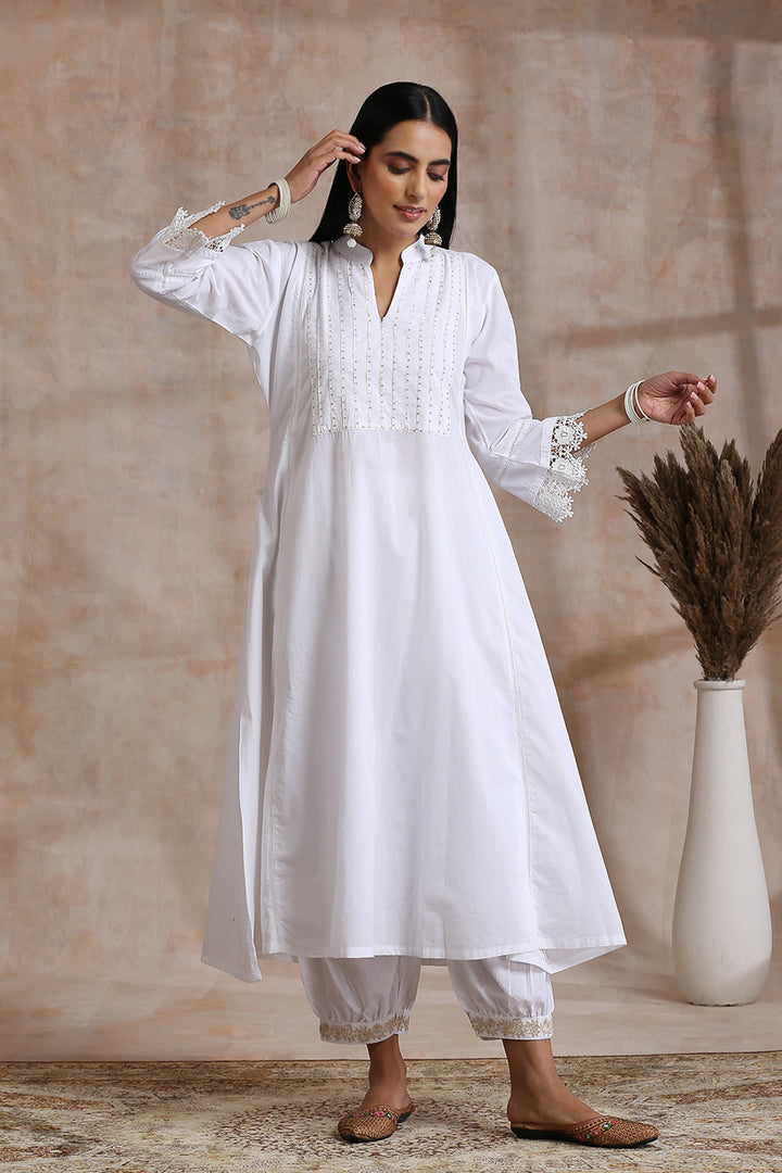 White 'A' Line Cotton Kurta - Tahiliya