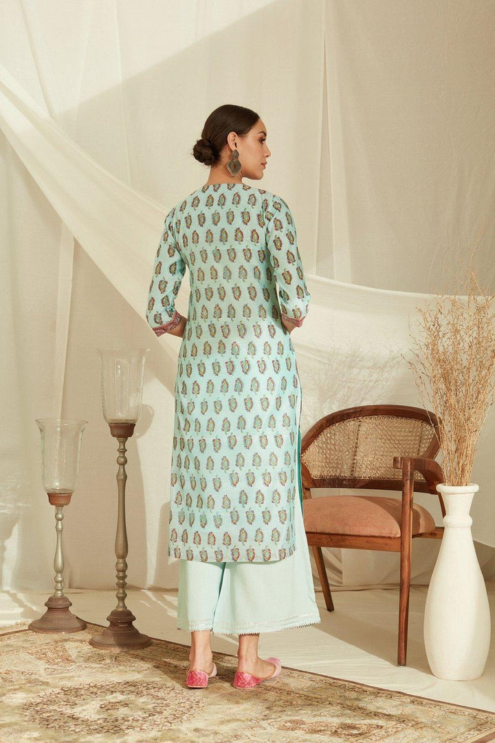 Blue Hand Block Printed Chanderi Kurta - Tahiliya