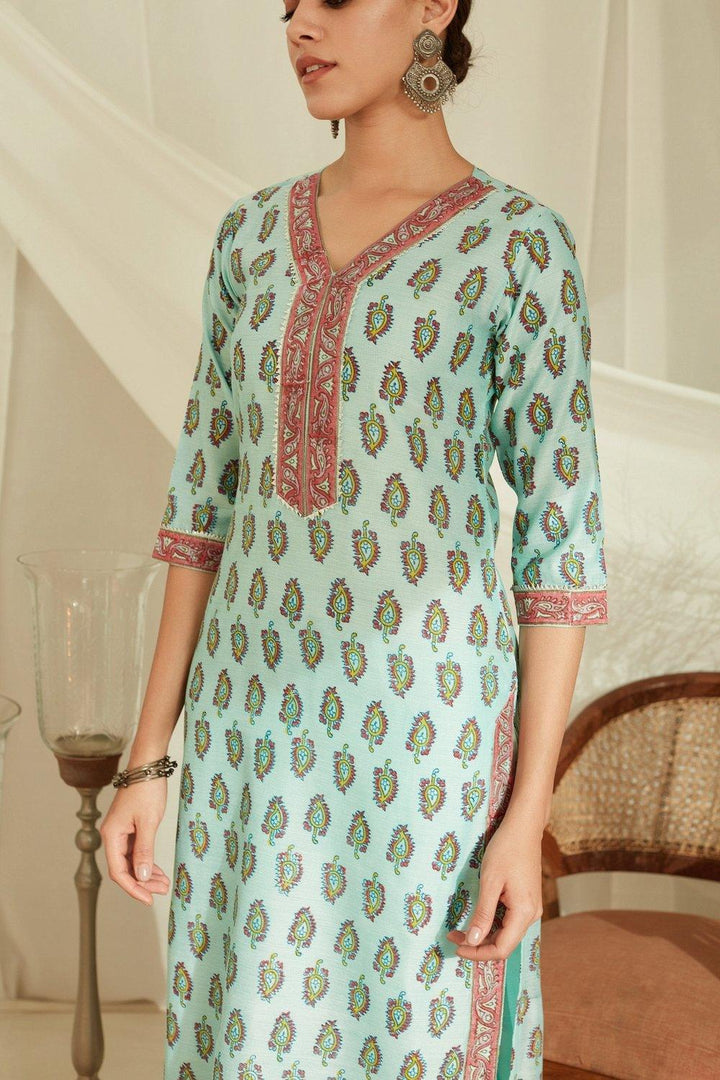 Blue Hand Block Printed Chanderi Kurta - Tahiliya