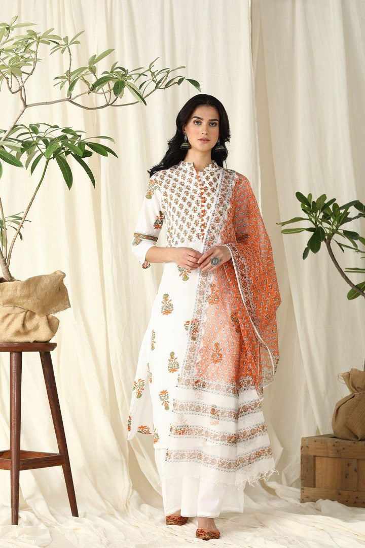 Orange Sanganeri Kota Printed Dupatta - Tahiliya