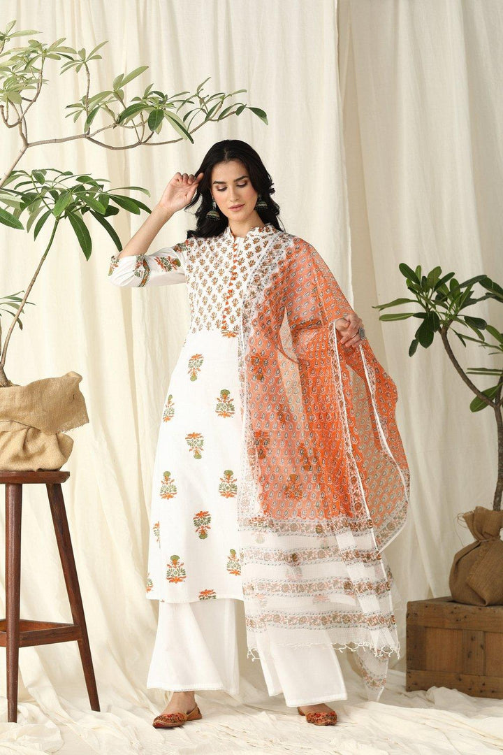 Orange Sanganeri Kota Printed Dupatta - Tahiliya